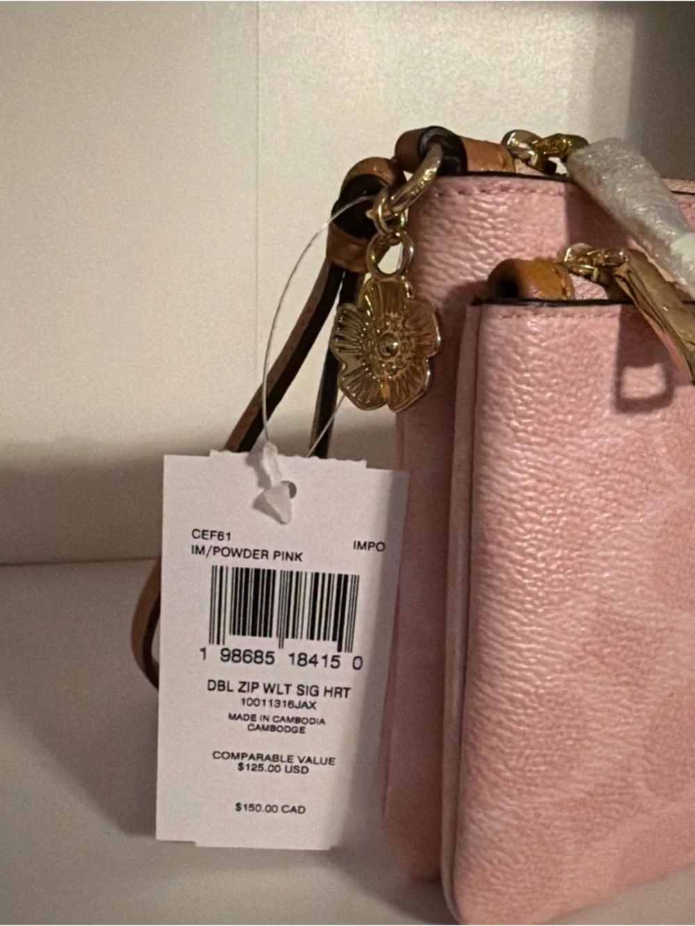 NWT Coach Double Zip Wristlet In Signature Canvas With Charm CEF61 Powder Pink - Picture 4 of 7